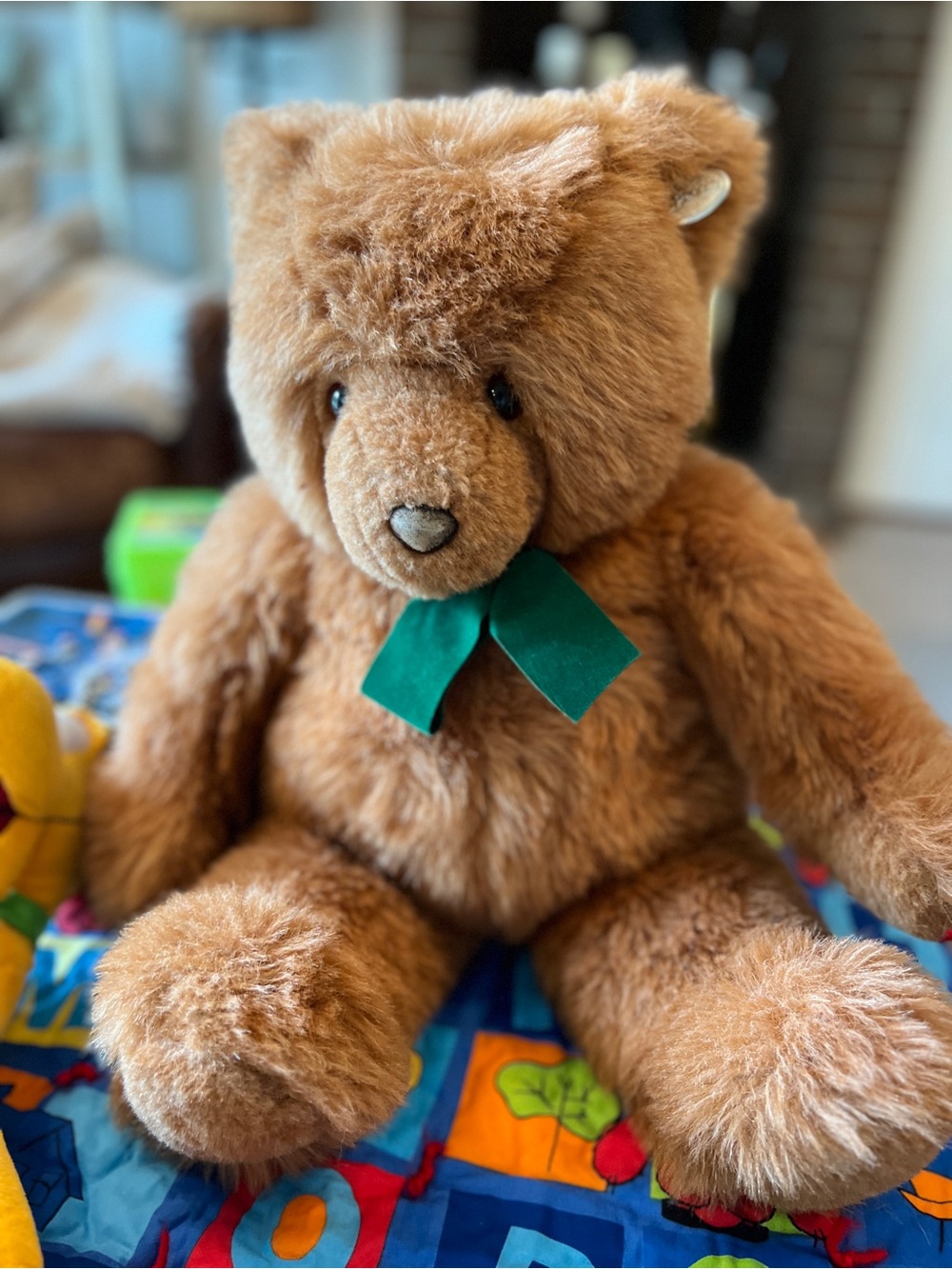 1987 JC penny Gund Plush Brown Teddy Bear with Green velvet Bow